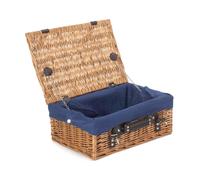 Red Hamper Wicker 36cm Double Steamed Picnic Basket with Cotton Lining in Blue Red Hamper Blue