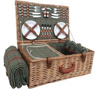 Red Hamper Wicker 4 Person Green Tweed Picnic Basket -
