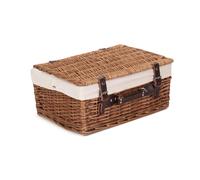 Red Hamper Wicker 40cm Double Steamed Picnic Basket with Cotton Lining in White Red Hamper White