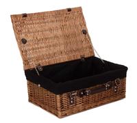 Red Hamper Wicker 46cm Double Steamed Picnic Basket with Cotton Lining in Black Red Hamper Black