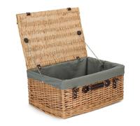 Wicker 51cm Buff Picnic Basket with Cotton Lining Red Hamper Grey One Size