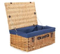 Red Hamper Wicker 55cm Buff Picnic Basket with Cotton Lining in Blue Red Hamper Blue