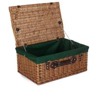 Red Hamper Wicker 56cm Double Steamed Picnic Hamper Basket With Green Lining in Brown Red Hamper Brown