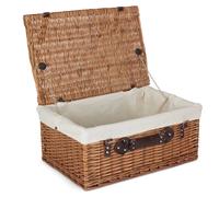 Red Hamper Wicker 56cm Double Steamed Picnic Hamper Basket With White Lining in Brown Red Hamper Brown