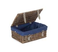 Red Hamper Wicker Antique Wash Cotton Lining 35cm Empty Hamper Basket in Blue Red Hamper Blue