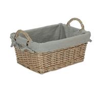 Red Hamper Wicker Antique Wash Finish Handled Grey Cotton Lining Storage Basket - Medium