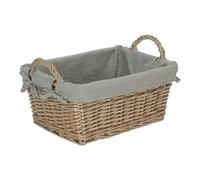 Red Hamper Wicker Antique Wash Finish Handled Grey Cotton Lining Storage Basket - Small