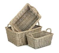 Red Hamper Wicker Antique Wash Finish Handled Unlined Storage Basket - Set of 3