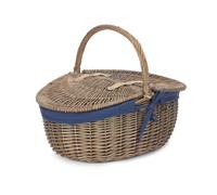 Red Hamper Wicker Antique Wash Finish Lined Oval Picnic Basket in Blue Red Hamper Blue