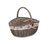Red Hamper Wicker Antique Wash Finish Lined Oval Picnic Basket in Red Red Hamper Red