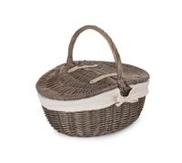 Red Hamper Wicker Antique Wash Finish Lined Oval Picnic Basket in White Red Hamper White