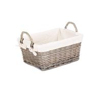 Wicker Antique Wash Handled Lined Storage Basket Red Hamper White S