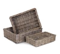 Antique Wash Rectangular Straight-Sided Wicker Tray Set of 3