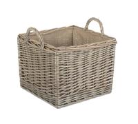 Red Hamper Wicker Antique Wash Square Hessian Lined Log Basket in Brown Red Hamper Brown