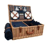 Red Hamper Wicker Blue Tweed Fitted Picnic Basket | Size: 4 Person Red Hamper Blue 4 Person