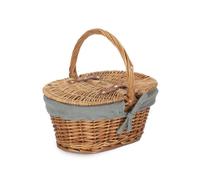 Red Hamper Wicker Childs Light Steamed Finish Cotton Lined Oval Picnic Basket in Grey Red Hamper Grey