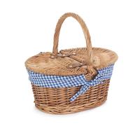 Red Hamper Wicker Childs Light Steamed Finish Cotton Lined Oval Picnic Basket in Light Blue Red Hamper Light Blue
