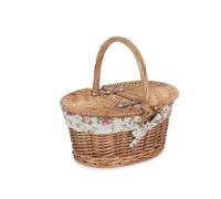 Red Hamper Wicker Childs Light Steamed Finish Cotton Lined Oval Picnic Basket in Pink Red Hamper Pink
