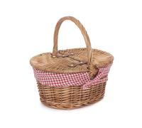 Red Hamper Wicker Childs Light Steamed Finish Cotton Lined Oval Picnic Basket in Red Red Hamper Red