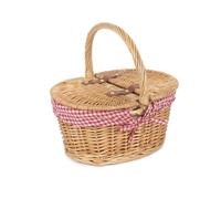 Red Hamper Wicker Child's Lined Oval Lidded Picnic Basket in Brown Red Hamper Brown
