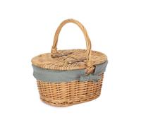 Red Hamper Child's Oval Lined Lidded Wicker Picnic Basket with Lining - Grey - Wicker - 1