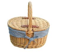 Red Hamper Wicker Childs Picnic Basket with Blue lining in Brown Red Hamper Brown
