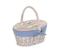 Wicker Childs White Wash Lidded Basket with Cotton Lining Red Hamper Light Blue One Size