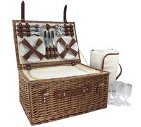 Red Hamper Wicker Classic Fitted Picnic Basket in White | Size: 6 Person Red Hamper White 6 Person