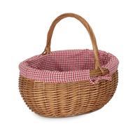 Red Hamper Wicker Cotton Lined Deluxe Shopping Basket in Natural Red Hamper Natural