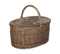 Red Hamper Wicker Deep Antique Wash Oval Picnic Basket With Cotton Lining in Grey Red Hamper Grey