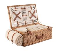 Red Hamper Wicker Deluxe Fully Fitted Traditional Picnic Basket in White | Size: 2 Person Red Hamper White 2 Person