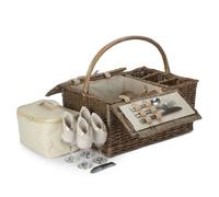 Red Hamper Wicker Deluxe Retro Double Lidded 4 Person Fitted Picnic Basket in Brown Red Hamper Brown 4 Person