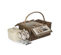 Red Hamper Wicker Deluxe Retro Double Lidded Fitted Picnic Basket in White | Size: 2 Person Red Hamper White 2 Person