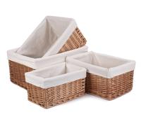 Red Hamper Wicker Double Steamed Lined Storage Basket Set 4 in White Red Hamper White