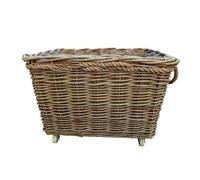 Red Hamper Wicker Extra Large Rope Handle Log Basket on Wheels in Brown Red Hamper Brown