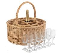 Red Hamper Wicker Garden Picnic Basket Complete with 12 Glasses in Brown Red Hamper Brown