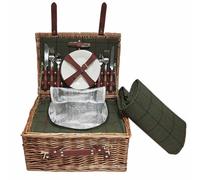 Red Hamper Wicker Green Tweed Classic Picnic Basket | Size: 2 Person Red Hamper Green 2 Person