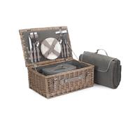 Red Hamper Wicker Grey Tweed Fitted Picnic Basket | Size: 2 Person Red Hamper Grey 2 Person