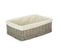 Red Hamper Wicker Grey Wash Lined Storage Tray - Large