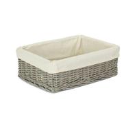Red Hamper Wicker Grey Wash Lined Storage Tray - Medium