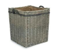 Red Hamper Wicker Grey Wash Square Hessian Lined Log Basket - Grey - Large