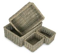 Red Hamper Wicker Grey Wash Storage Tray