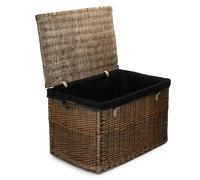 Red Hamper Wicker Large Antique Wash Storage Basket in Black Red Hamper Black