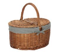 Red Hamper Wicker Light Steamed Oval Cotton Lined Lidded Picnic Basket in Grey Red Hamper Grey
