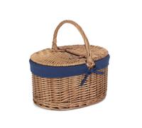 Red Hamper Wicker Light Steamed Oval Lidded Basket with Cotton Lining in Blue Red Hamper Blue