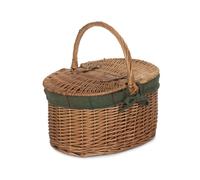 Red Hamper Wicker Light Steamed Oval Lidded Basket with Cotton Lining in Green Red Hamper Green
