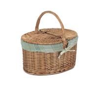 Red Hamper Large Light Steamed Oval Butterfly Lidded Wicker Picnic Basket - Cream Tartan - Wicker - 1
