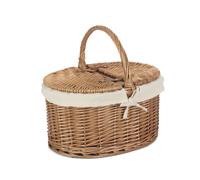 Red Hamper Wicker Light Steamed Oval Lidded Basket with Cotton Lining in White Red Hamper White