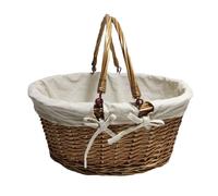 Wicker Lined Double Steamed Shopping Basket With Swing Handles Red Hamper Brown One Size
