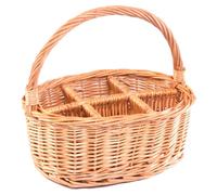 Red Hamper Wicker Oval Glass or Cutlery Drinks Basket 6 Partition in Brown Red Hamper Brown